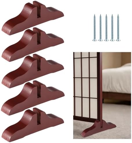5 Pcs Folding Room Divider Stands, Wooden Privacy Screen Holders, Office Partition Support Bases with Slots, Includes Nails for Easy Assembly, Ideal for Home, Office (Dark Red) by OMISTAR