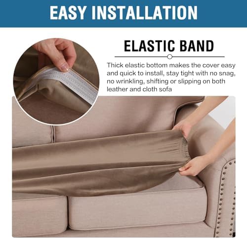 H.VERSAILTEX Velvet Stretch Individual Couch Cushion Cover Plush Slipcover for Loveseat Sofa Seat Furniture Protector Cover (1 Piece Loveseat Cushion Cover, Camel) - Image 4