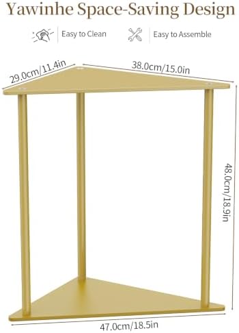 Yawinhe Triangle Metal Side Table,2-Tier Small Corner Table,Golden,2 Pack - Image 3