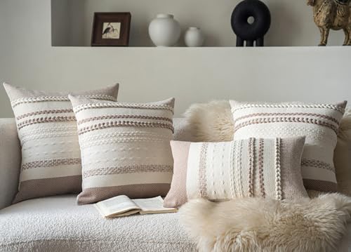 Cethom Boho Throw Pillow Covers 12x20 Inch Set of 2, Khaki Textured Decorative Couch Pillow Cases for Farmhouse Home Decor, Accent Cushion Cover for Sofa, Bed, Living Room, Bedroom - Image 6
