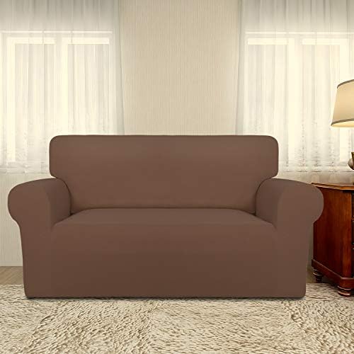 PureFit Stretch Loveseat Covers Fleece Couch Covers for Sofa Brown - Image 2