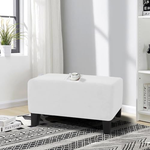 MAXIJIN Velvet Ottoman Slipcover Oversized Stretch Square Rectangle Footstool Slipcover Folding Storage Ottoman Covers for Living Room with Elastic Bottom (Ottoman X-Large, White) - Image 2