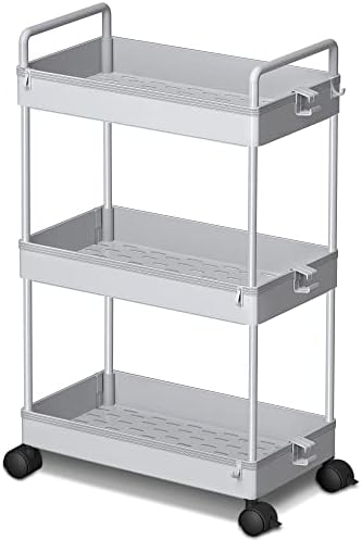Ronlap 3 Tier Slim Rolling Storage Cart with Wheels Utility Organizer, Grey by Ronlap