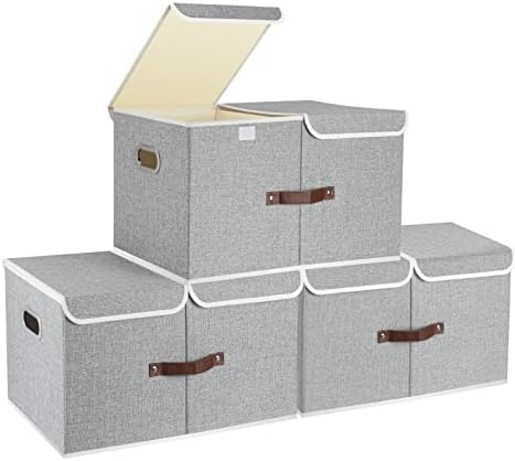 TYEERS Extra Large Collapsible Storage Bins with Lids and Compartments, Organizing Bins for Closet Storage, Clothes Storage, Cube Organizer for Home Office Storage - 3 Pack - Gray by StorageOrganization