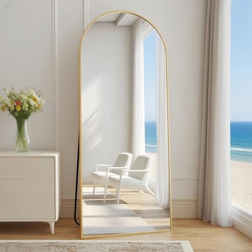 Rowjut Floor Mirror Arched Full Length Mirrors, Mirror Full Length Standing Hanging or Leaning Against Wall, 59"x18" Large Full Body and Wall Mounted Mirror for Bedroom Living Room, Gold - Image 2