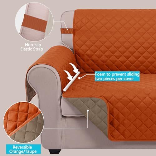 U-NICE HOME Loveseat Sofa Cover for 2 Cushion Couch, Orange/Taupe - Image 4