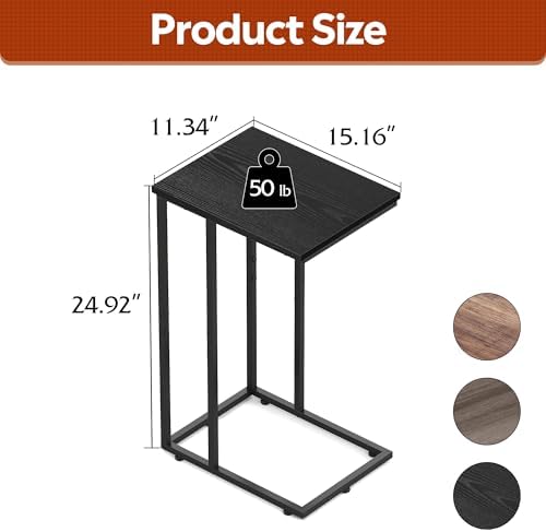 WLIVE C Shaped End Tables Set of 2, C Black Side Table for Couch, TV Trays Set of 2, Couch Side Tables that Slide Under, Small Side Table, C Table for Sofa, Living Room, Bedroom, Small Space, Brown - Image 3