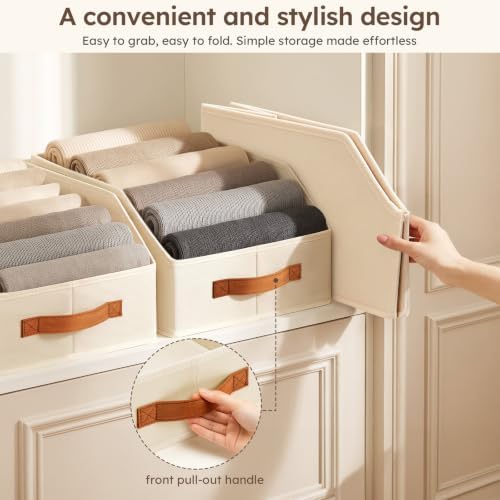 Homsorout Fabric Storage Bins for Organizing - 10 Pack Large Trapezoid Collapsible Storage Bins with Front Handle, Closet Organizers and Storage for Bedroom, Home Shelves, Small Spaces, Beige - Image 6