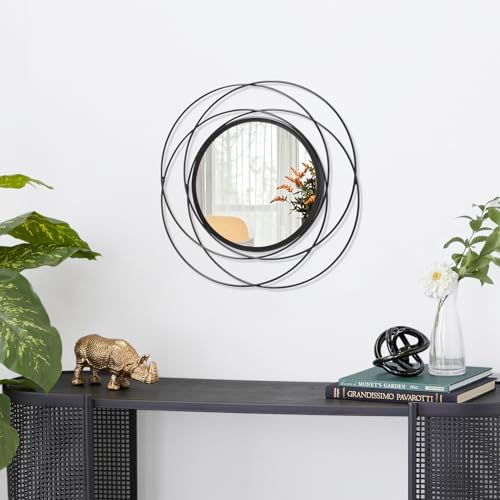 Wall Mirror Mounted Black Small Round Decorative Mirrors, Circle Metal Art Mirror Home for Bathroom Vanity, Living Room or Bedroom 12” x 12” - Image 2