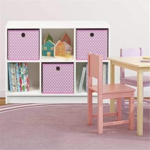 Furinno BASIC Book Shelf, 6-Cube Bookshelf with Open Shelf, 3 x 2 Bookcase with Storage Bins, Closed Back, Horizontal, 11.9 x 31.6 x 23.6, for Living Room, Bedroom, Home Office, White/Pink - Image 2