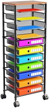 Simple Trending 12-Tier Rolling File Cart, Desk File Organizer with 11 Mesh Sliding Trays, Letter & Legal Paper Storage Rolling Utility Cart for Office Home School, Black by SimpleTrending