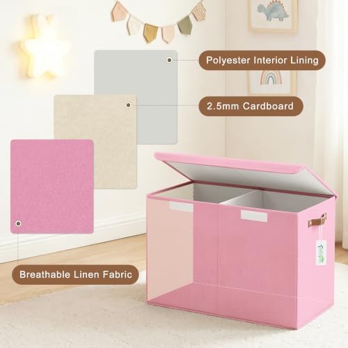 Bagnizer Large Toy Storage Box with Lids, Collapsible Sturdy Baby Storage Organizer Chest Bin Basket for Kids, Boys, Girls, Playroom, Nursery, Bedroom, Closet 25"x13"x16" (Pink) - Image 3