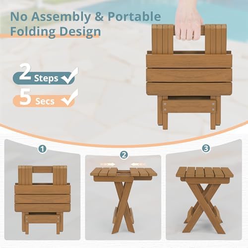 LUE BONA Small Outdoor Folding Side Table, 14 Inch, Teak Color Oil Printed - Image 5