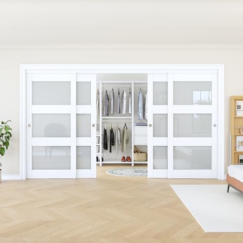 Sliding Closet Door 144"x80", 3 Lite Frosted Glass Door, Need to Assemble by AINLARRY