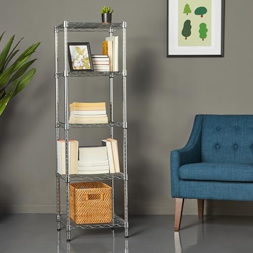 Amazon Basics 5-Shelf Tower Adjustable Storage Shelving Unit, Chrome, 16" x 16" x 54", 150 lbs Per Shelf - Image 2