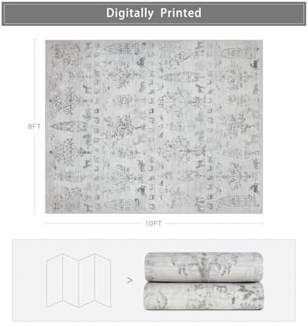 Srugn Washable Rugs 8x10 Area Rugs for Living Room,Bedroom,Dining Room- Large Ultra Soft Faux Wool Retro Carpet,Non Slip&Non-Shedding Low Pile Vintage Rug for Home Office Dorm Playroom-Tree Gray - Image 2