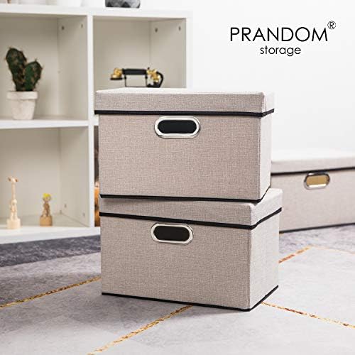 PRANDOM Foldable Storage Bin with Lid [3-Pack] Linen Fabric Decorative Storage Box Organizer Container Basket Cube with Handles Divider for Closet Office Living Room Light Grey(14.9x9.8x9.8) - Image 2