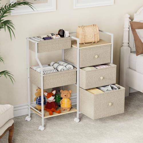 Modanais Baby Diaper Caddy Organizer Rolling Cart with Drawers, Off White - Image 4