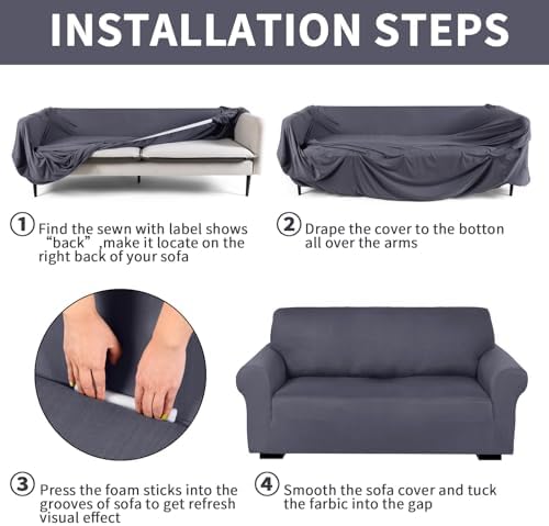 Peryiter 3 Pcs Couch and Loveseat Sofa Covers,Dark Gray,Milk Silk - Image 3