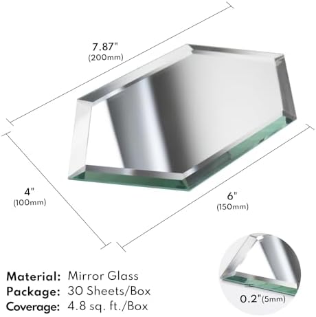 Lovdeco Peel and Stick Beveled Mirror Tile, Mirror Backsplash for Kitchen Bathroom Wall, 4x7.87 Inches Hexagon, Silver (30 Pcs, 4.8 SQ.FT.) - Image 2