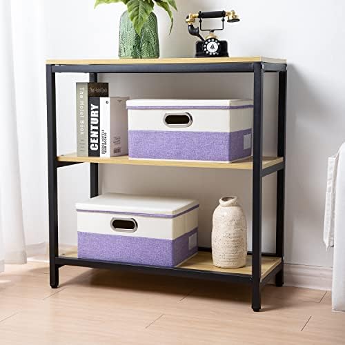 PRANDOM Collapsible Storage Bin with Lid [3-Pack] Fabric Foldable Storage Box Organizer Container Basket Cube with Cover for Home Bedroom Closet Office Nursery Purple&Cream(14.9x9.8x9.8) - Image 2