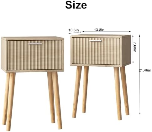 LAATOOREE Nightstands Set of 2, Small Bed Side Table with Fluted Door - Image 3