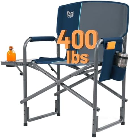 Timber Ridge Aluminum Oversized Camping Chair, Lightweight Portable Directors Chair with Side Table Detachable Side Pocket for Outdoor Camping, Lawn, Picnic, Support 400lbs Blue by TIMBERRIDGE