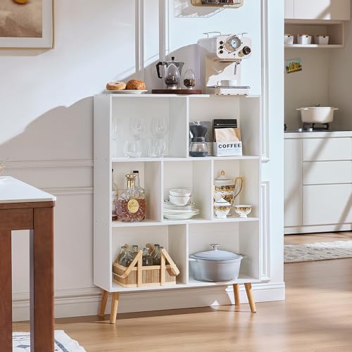 LEYAOYAO Cube Bookshelf, Mid-Century Modern Book Shelf with Legs, White - Image 6