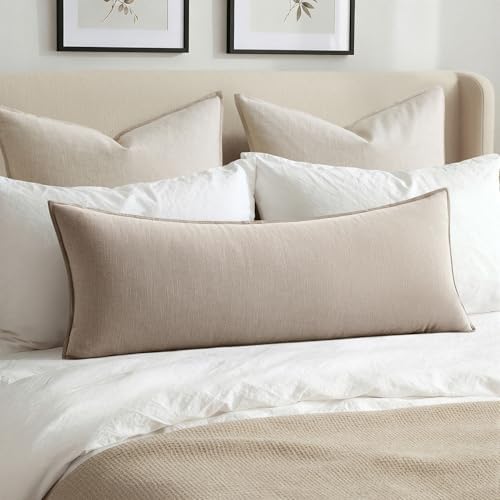 MIULEE Decorative Linen Lumbar Pillow Cover 14x36 Inch Natural Linen by MIULEE
