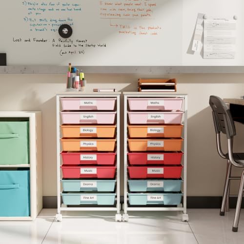 Giantex 8 Drawers Rolling Cart with Wheels, Wood Top, Sturdy Frame - Image 5