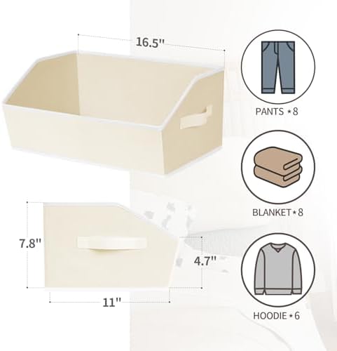 Homsorout Closet Organizers and Storage Bins - Large Fabric Storage Bins, Decorative Storage Baskets for Organizing, Trapezoid Foldable Basket for Clothes, Books, Home, 8 Pack, Beige - Image 2