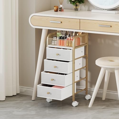 SWTYMIKI Rolling Makeup Organizer Cart - Under Desk Vanity Makeup Storage with 4 Non-woven Drawers, Nail Cart Organizer Cosmetic Display Cases Cabinet for Skin Care Perfume Nail Polish Brush Hair Tool - Image 4