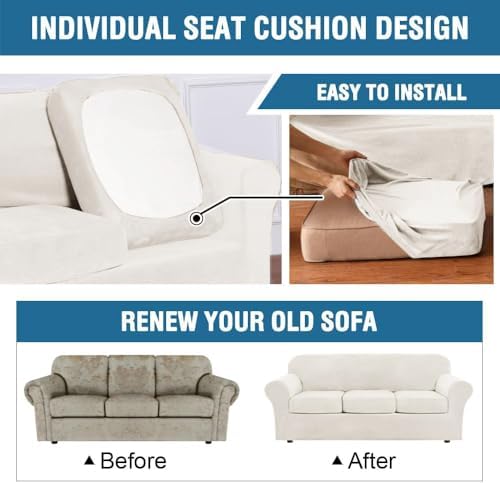 H.VERSAILTEX Rich Velvet Stretch 2 Piece Chair Cover Chair Slipcover Sofa Cover Furniture Protector Couch Soft with Elastic Bottom Chair Couch Cover Width Up to 49 Inch (Chair, Porcelain White) - Image 5