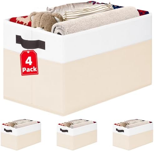 Criusia 4 Pack Baby Clothes Organizer Bins, Fabric Collapsible Storage Baskets with Handles, Odorless Storage Bins for Toy Clothes Nursery Kids Room Playroom Classroom (14L*10W*9.5H) by Criusia