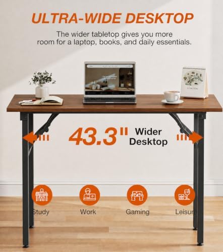 XBurmo Folding Desk Foldable Table, No Assembly 43.3" Foldable Desk Space-Saving Workstation for Small Space, Computer Table, Flat Storage for Home Office, Bedroom, Dorm, Study Room, Dark Walnut - Image 6