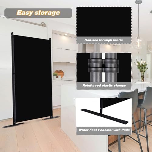 Room Divider, 3 Panel Folding Privacy Screens with Wider Feet, Black - Image 4