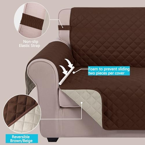 U-NICE HOME Loveseat Sofa Cover for 2 Cushion Couch, Brown/Beige - Image 3