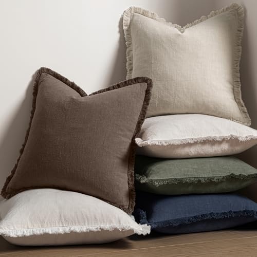 MIULEE Boho Linen Fringe Decorative Fall Pillow Covers Reddish Brown 12x20 - Image 5