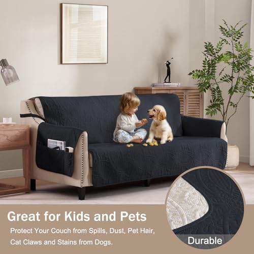 Water Repellent Loveseat Cover for 2 Cushion Couch, Machine Washable Love Seat Quilted Couch Covers, Pet Friendly Loveseat Slipcovers (Loveseat 48", Blue Gray) - Image 3