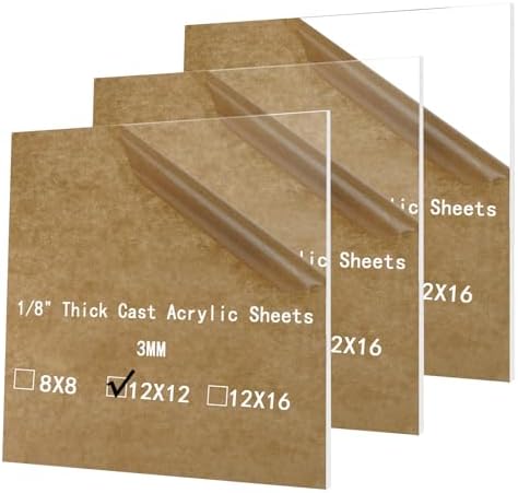 12X12 Thick Clear Cast Acrylic Sheets Plexiglass Sheets 1/8 Inch by YMYKLB
