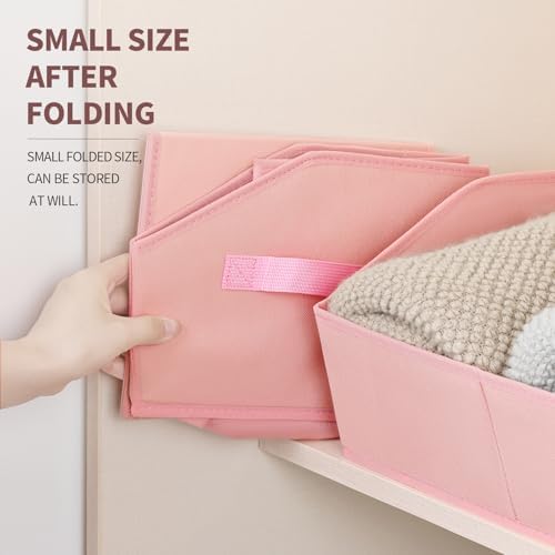 Homsorout Storage Bins for Shelves - Large Trapezoid Closet Shelf Organizer, Fabric Organization Bins with Handles, Storage Baskets for Clothes, Towel, Purse, 4 Pack, Pink - Image 4