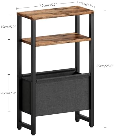 Narrow Side Table, Slim End Table with Magazine Rack, Skinny Bedside Table for Small Spaces, 3 Tier Sofa Couch Table Nightstand for Living Room, Bedroom, Rustic Brown LET503R - Image 3
