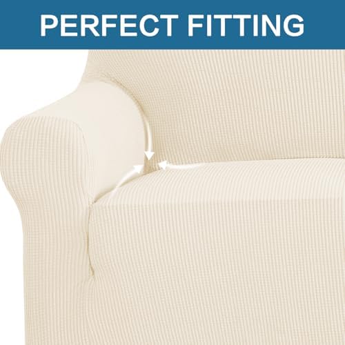 H.VERSAILTEX Stretch Sofa Covers for 3 Cushion Couch Covers Sofa Slipcovers for Living Room Feature Thick Checked Jacquard Fabric with Elastic Bottom, X-Large Sofa 101"-110" Wide, Cream - Image 5