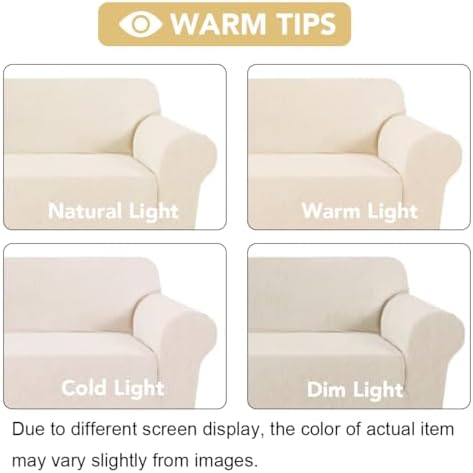 H.VERSAILTEX Stretch Sofa Covers for 3 Cushion Couch Covers Sofa Slipcovers for Living Room Feature Thick Checked Jacquard Fabric with Elastic Bottom, X-Large Sofa 101"-110" Wide, Cream - Image 3