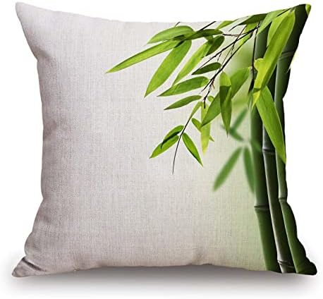 TSSOHU Green Bamboo Farmhouse Pillow Cover Cotton Linen Decorative Square Throw Pillow Cover 18x18 Inch for Sofa Couch Decoration by TSSOHU