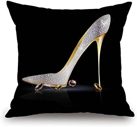 TSSOHU Square Decorative Throw Pillow Case Cushion Cover,Fashion Lady High Heel Shoe with Diamonds Soft Pillowcase 18x18 inch (No Glitter) by TSSOHU