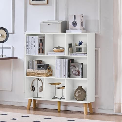 LEYAOYAO 8 Cube Bookshelf, Mid-Century Modern Book Shelf with Legs, White - Image 3