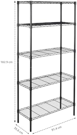 Amazon Basics 5-Shelf Adjustable Heavy Duty Steel Wire Storage Shelves for Garage, Kitchen, Easy Assembly, 36" x 14" x 72", Black - Image 3