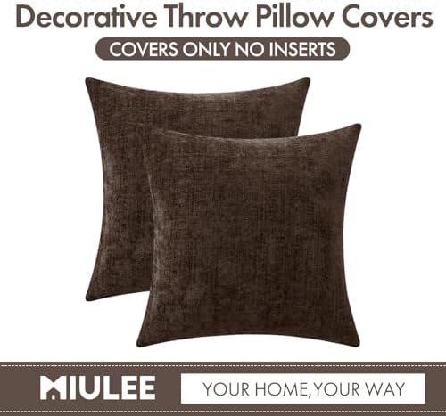 MIULEE Chenille Fall Throw Pillow Covers Chocolate Brown 16x16 Pack of 2 - Image 6