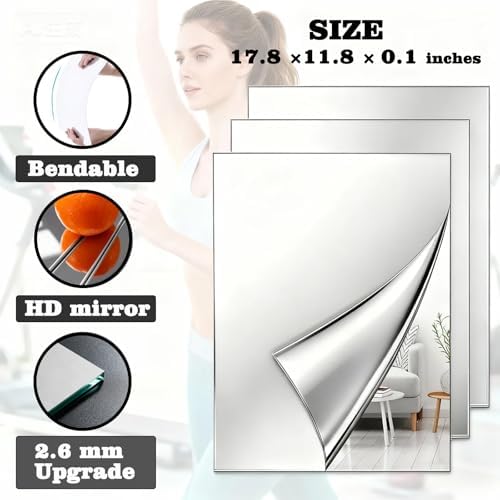 9PCS Wall Mirror Tiles, UpgradeShatterproof Self-Adhesive Full Length Mirror for Bedroom, Bathroom, Home Gym - Frameless Acrylic Tiles for Home Decor 17.8'' x 12'' - Image 2